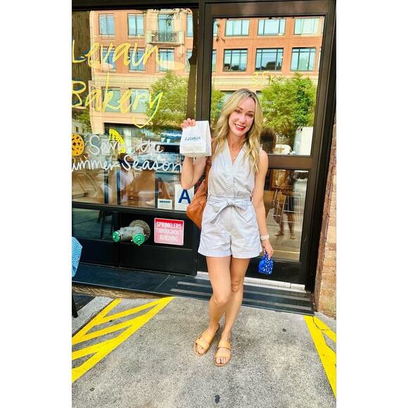 DEREK LAM x RTR Blue Light Cotton Sleeveless Tie Waist Romper Size 36 - Picture 14 of 14